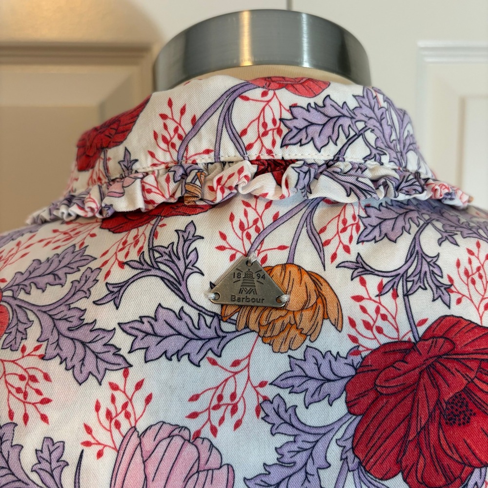 Barbour Nahla Floral Print Ruffle Collar Button Blouse Womens size 8 - Picture 5 of 8